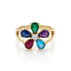 5/$15 🩷 MUST BUNDLE Multicolor Stones Flower Ring - Gold Tone